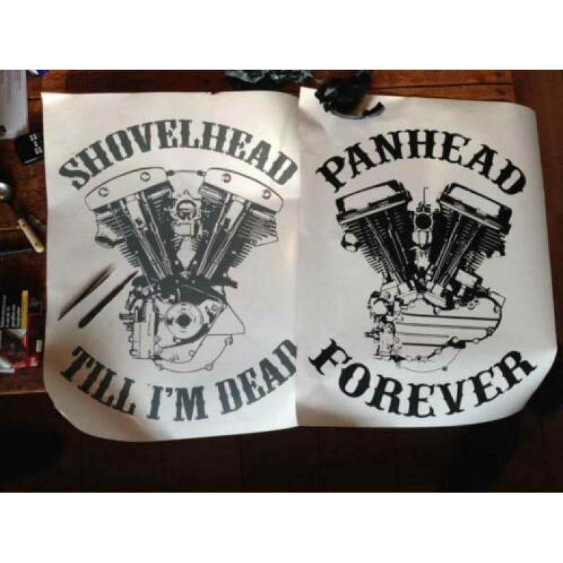 muursticker o.a. shovelhead en panhead met of zonder text
