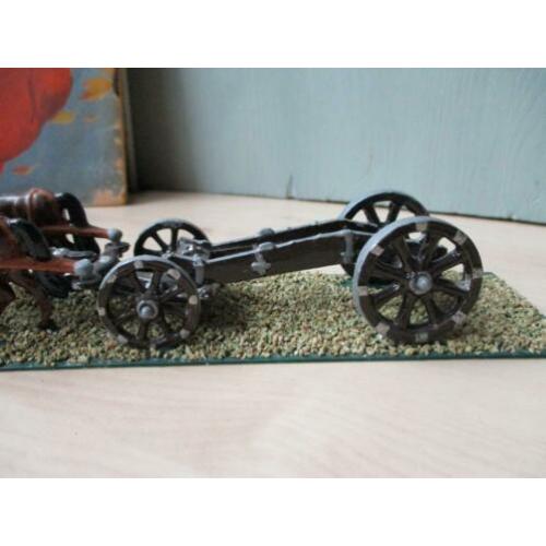 Tinnen soldaatje met 4 paarden en affuit, Militaria