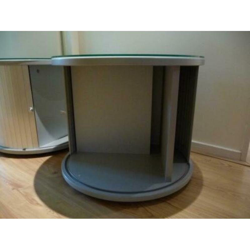 Set van 2 retro nachtkastjes, rond, aluminium look