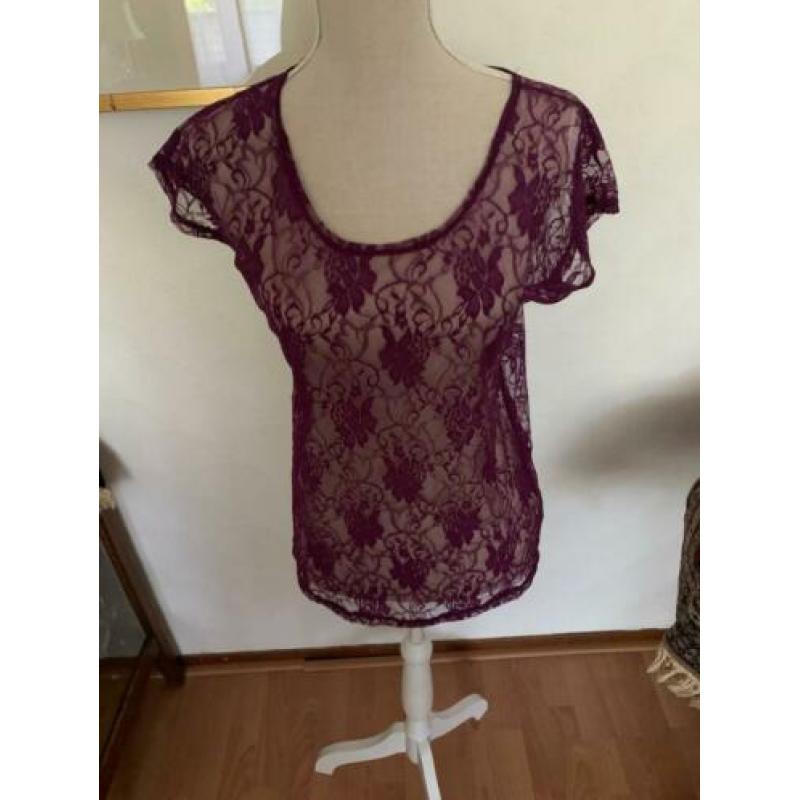 Paarse kanten blouse maat M