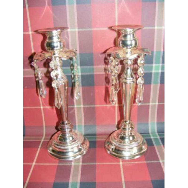 Kandelaars met glas druppels Twee zilver kleurige
