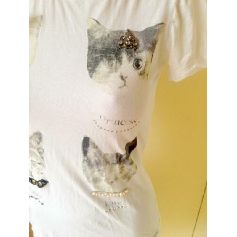 kat top parels wit schattig lolita strik cat neko M 38 40