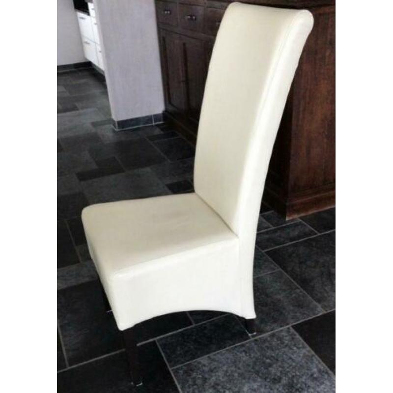 6 witte leren eetkamerstoelen