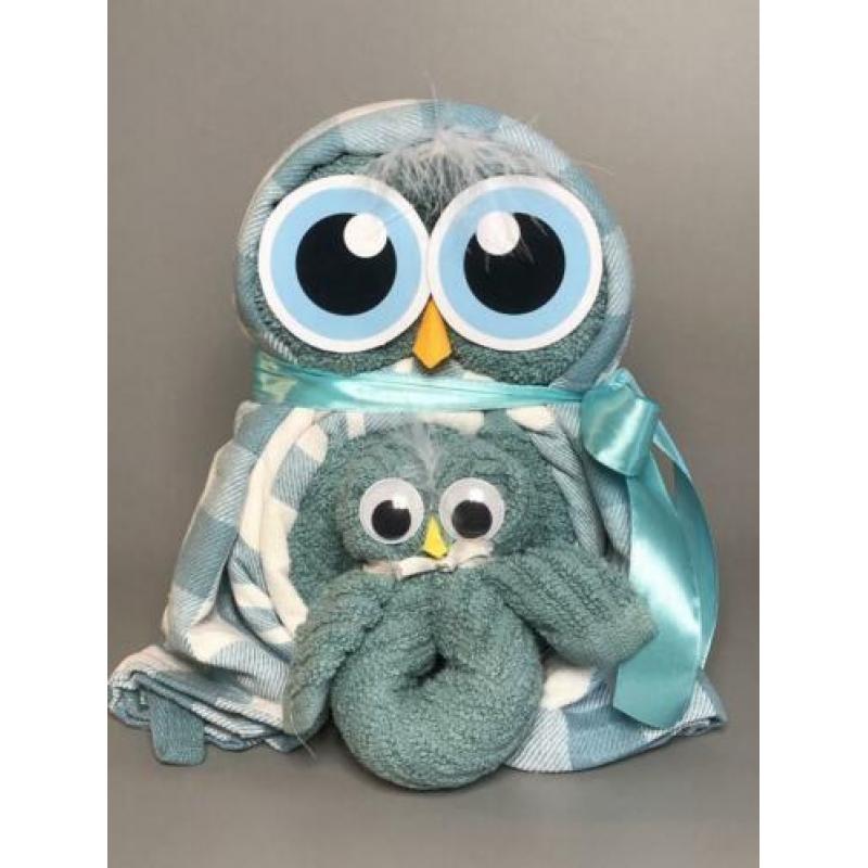 Cadeau Set Handdoeken en Theedoeken uil oud groen