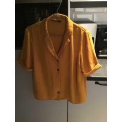Oker gele blouse met korte mouwen en kraag, ONY, maat 36