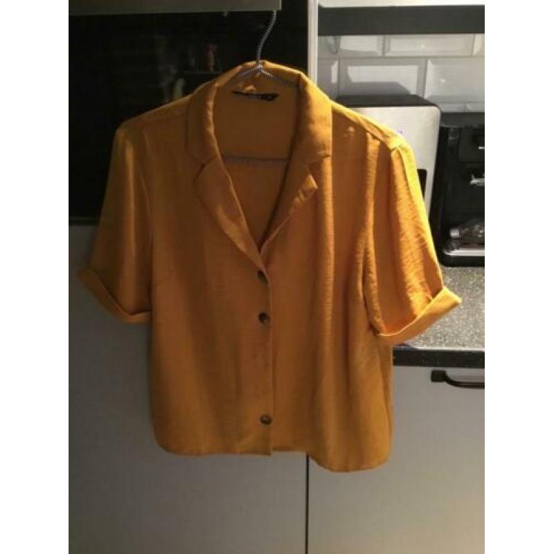 Oker gele blouse met korte mouwen en kraag, ONY, maat 36