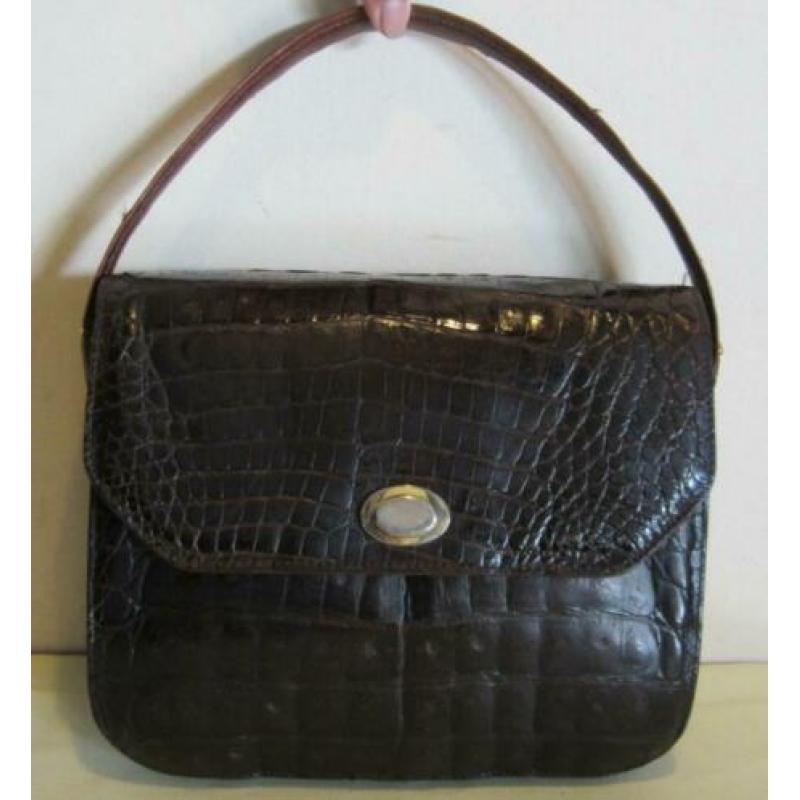 Vintage bruine krokodillen leren handtas kroko 58