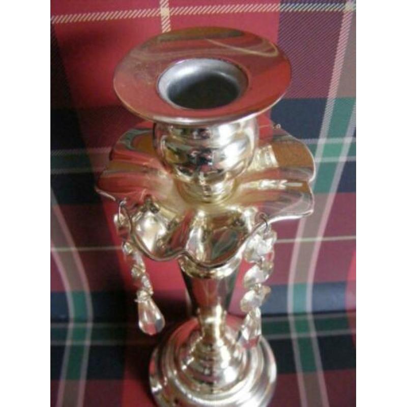 Kandelaars met glas druppels Twee zilver kleurige