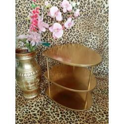 Hollywood Regency/Tafeltje op wieltjes/Goud/Tafeltje/Kastje