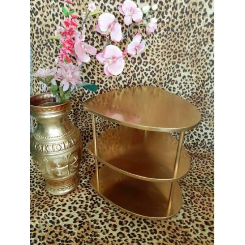 Hollywood Regency/Tafeltje op wieltjes/Goud/Tafeltje/Kastje