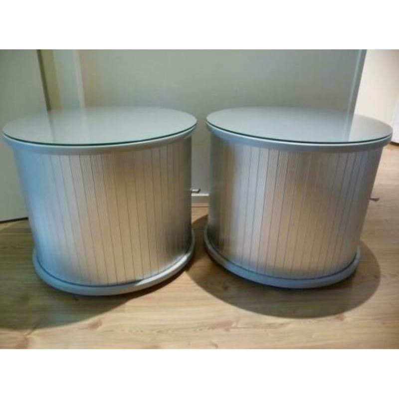 Set van 2 retro nachtkastjes, rond, aluminium look