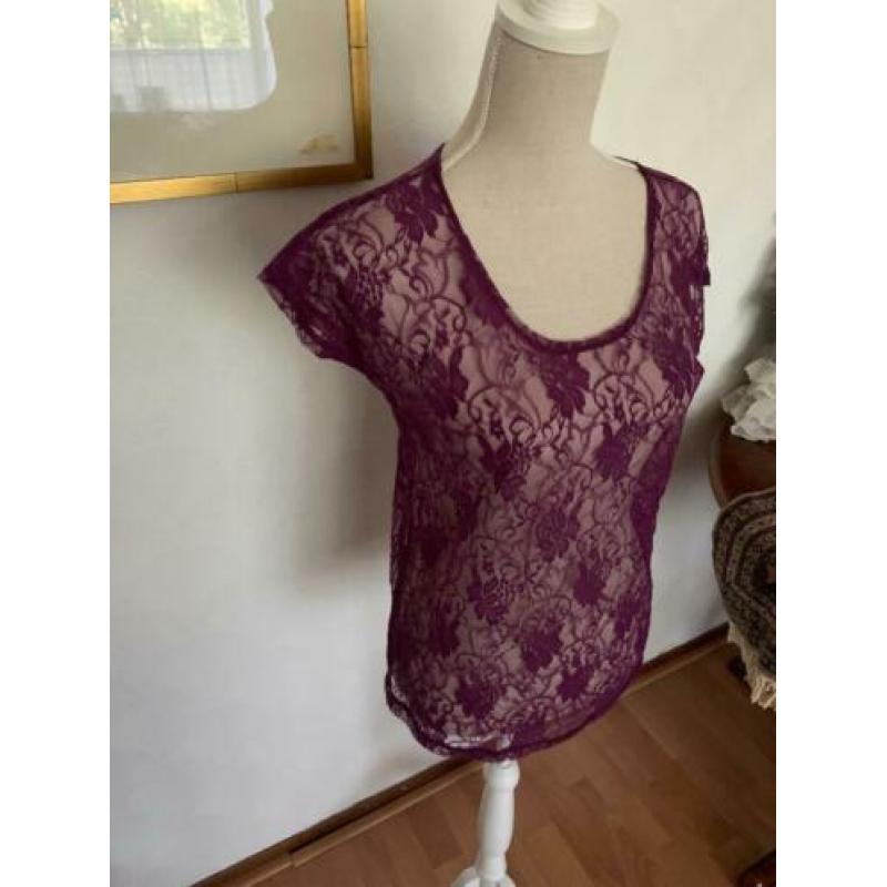 Paarse kanten blouse maat M