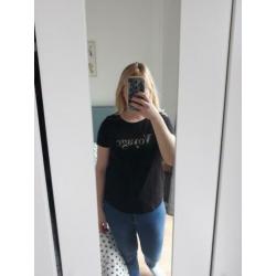 Zwarte top t-shirt met panterprint opdruk Pigalle maat L