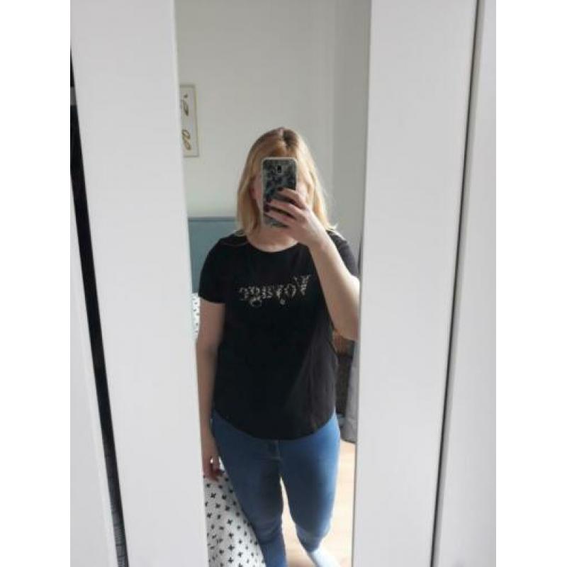 Zwarte top t-shirt met panterprint opdruk Pigalle maat L