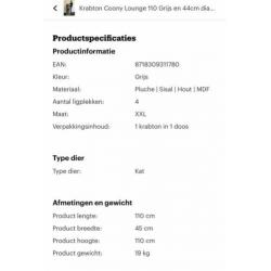 Xxl krabton Coony lounge grijs 110 x 45 cm