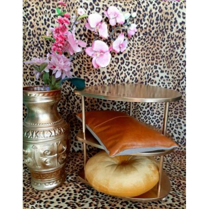 Hollywood Regency/Tafeltje op wieltjes/Goud/Tafeltje/Kastje