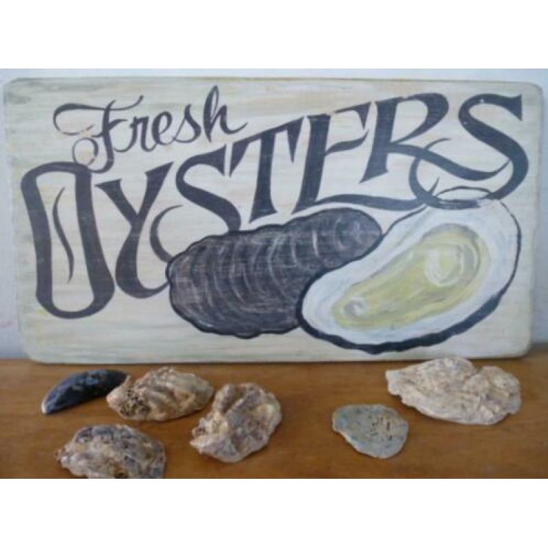 Handgeschilderd reclamebord oester/Kreeft/vis winkel/garnaal