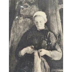 Antieke Prent 1907 C. Bisschop Zonnig Plekje AFM vel 46x36cm