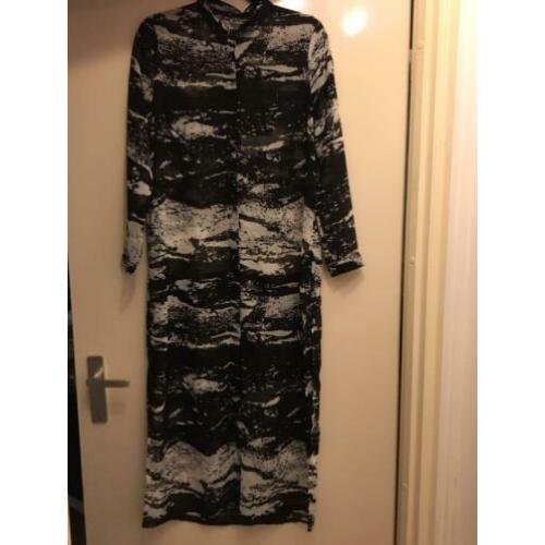 Zara maxi luchtige blouse- jurk zwart wit lang m 38 zgan