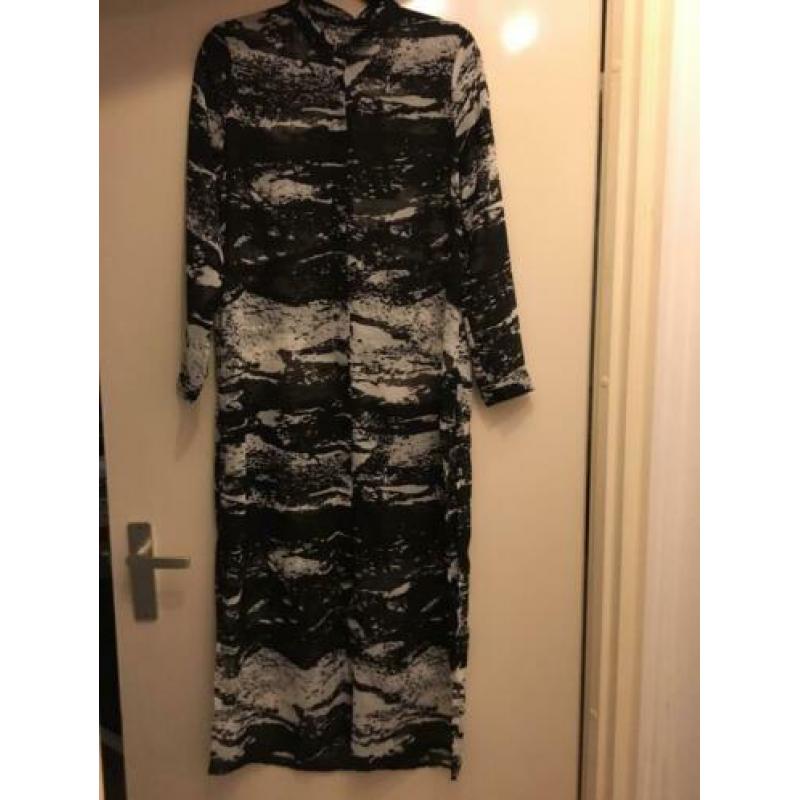 Zara maxi luchtige blouse- jurk zwart wit lang m 38 zgan