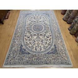 Vintage handgeknoopt perzisch tapijt Nain met zijde 326x195