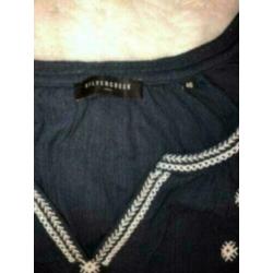 A10 Silver Creek Top Maat 40 Donkerblauw Borduur Korte Mouw