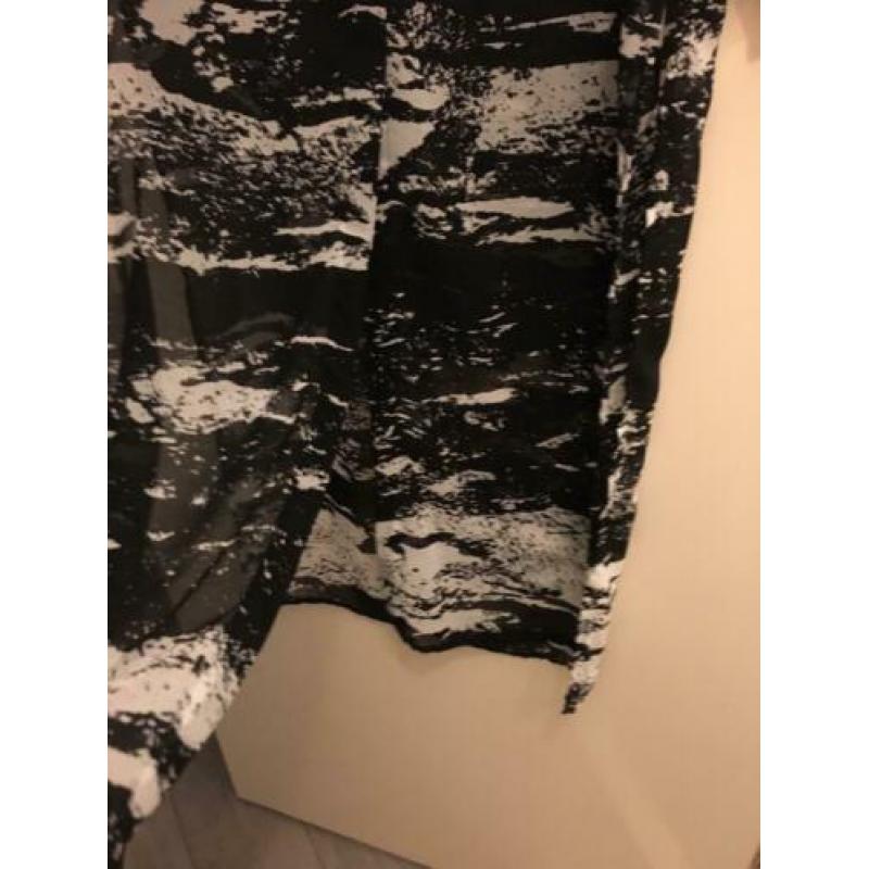 Zara maxi luchtige blouse- jurk zwart wit lang m 38 zgan