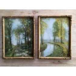vintage landschap schilderijen set