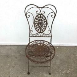 Smeedijzeren brocante tuinset; tafel + 2 stoelen, vintage