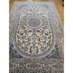 Vintage handgeknoopt perzisch tapijt Nain met zijde 326x195
