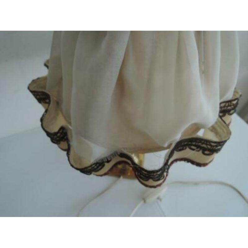 Vintage koperen tafellampje met stoffen kap