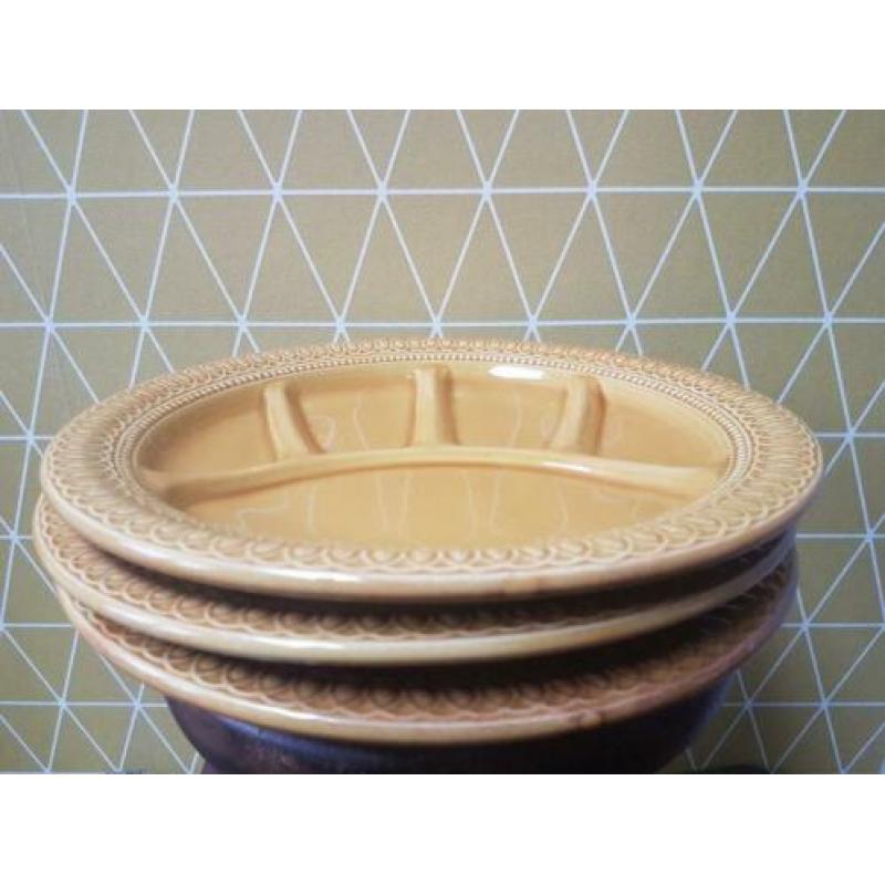 3x retro vintage okergeel fondue borden