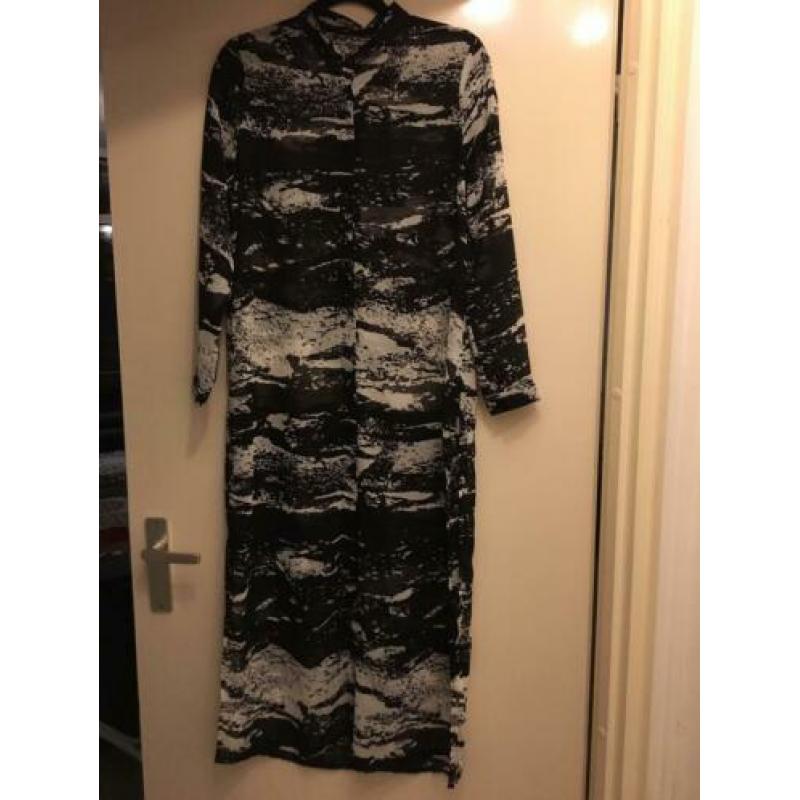 Zara maxi luchtige blouse- jurk zwart wit lang m 38 zgan