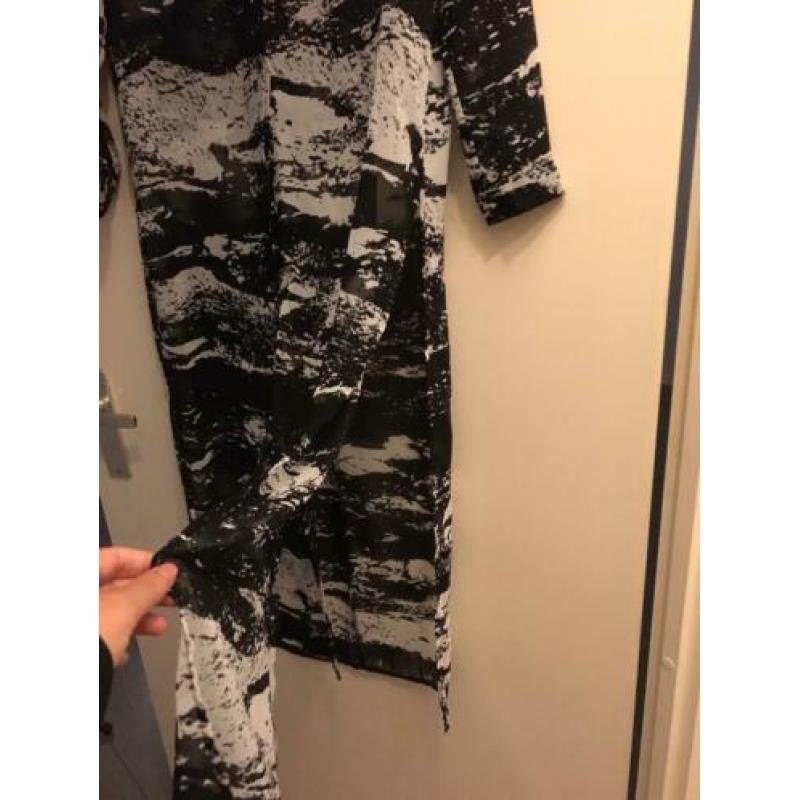 Zara maxi luchtige blouse- jurk zwart wit lang m 38 zgan