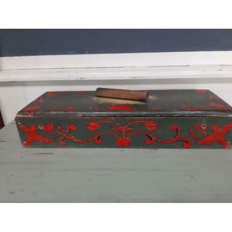 Friesch oud houten etui handwerk en inktpotjes