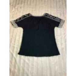 A10 Silver Creek Top Maat 40 Donkerblauw Borduur Korte Mouw