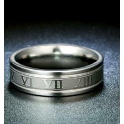 RVS Ring met Romeinse Cijfers Maat 22 Kleur Zilver Nieuw
