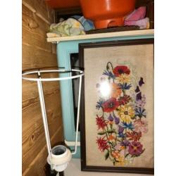 Vintage brocant bloemen borduur in lijst