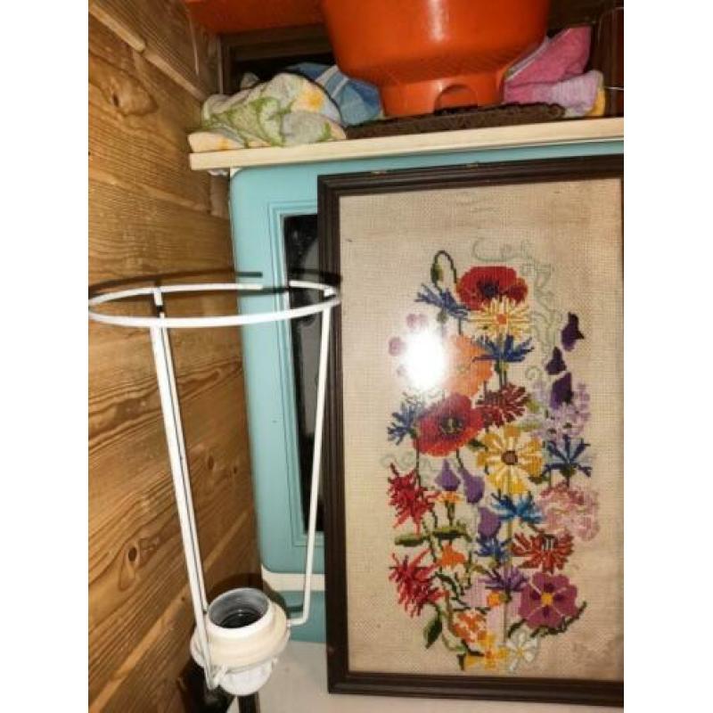 Vintage brocant bloemen borduur in lijst