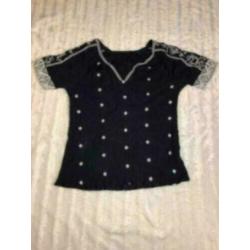 A10 Silver Creek Top Maat 40 Donkerblauw Borduur Korte Mouw