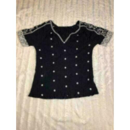 A10 Silver Creek Top Maat 40 Donkerblauw Borduur Korte Mouw