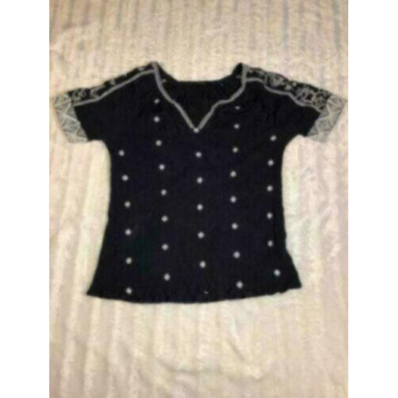 A10 Silver Creek Top Maat 40 Donkerblauw Borduur Korte Mouw