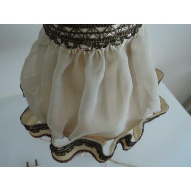 Vintage koperen tafellampje met stoffen kap