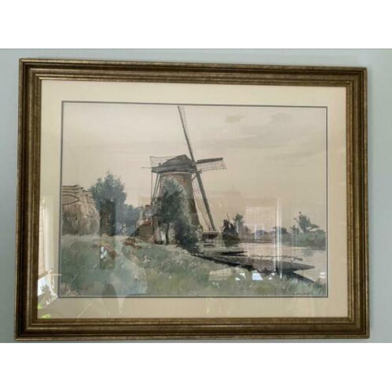 A. Segaar aquarel zicht op molens Warmond