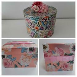 Franse stoffen doos en meer dozen in hout/raffia/sierkarton