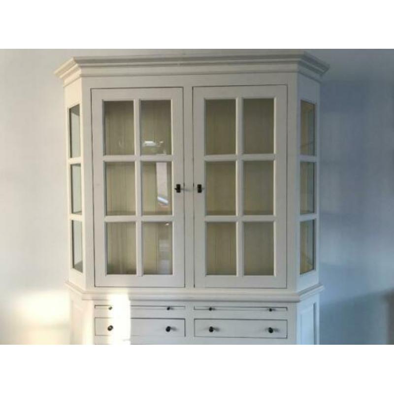 Houten buffetkast / vitrinekast (wit) (158x45x220)