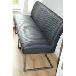 Eetkamer bank + 2 stoelen met leuning antraciet zwart metaal