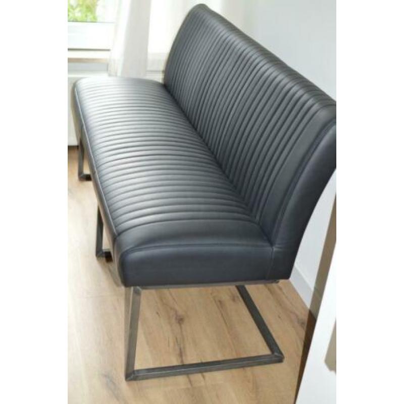 Eetkamer bank + 2 stoelen met leuning antraciet zwart metaal
