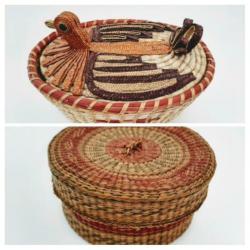 Franse stoffen doos en meer dozen in hout/raffia/sierkarton