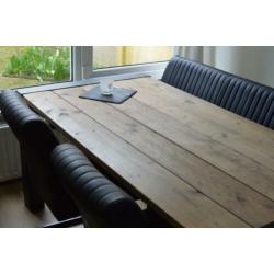 Eetkamer bank + 2 stoelen met leuning antraciet zwart metaal